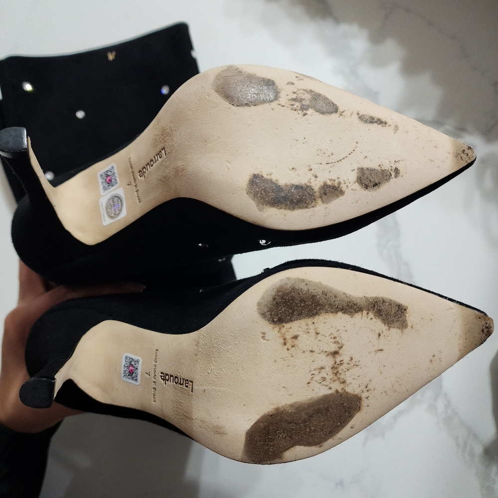 Larroude Crystal Embellished Pointed Toe Knee High Boot (Women) Size 7 - Picture 7 of 7